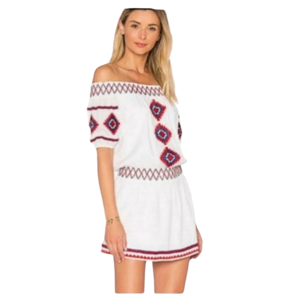 Tularosa Marietta Off Shoulder Embroidered Mini Dress Sz Small